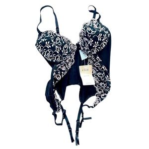 Cliche Black and Pink Lace Bustier and‎ Garter Combo NWT